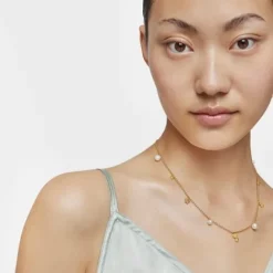 Collar corto con baño de oro de 18 kt sobre plata, perlas cultivadas y motivos Grain^TOUS New