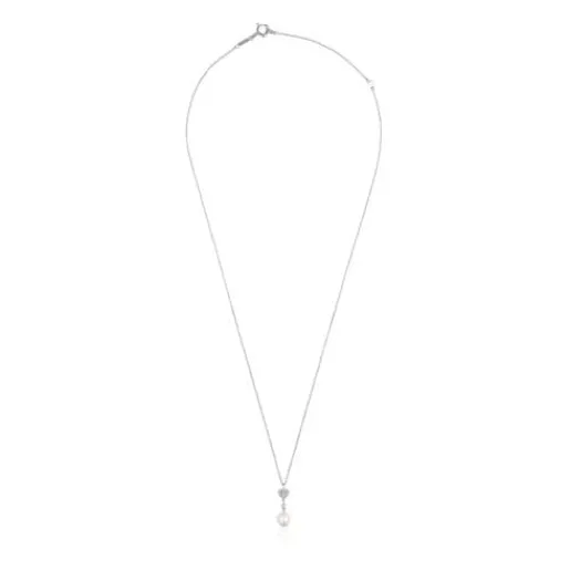 Collar corto corazón de oro blanco con diamantes y perla cultivada Grain^TOUS
