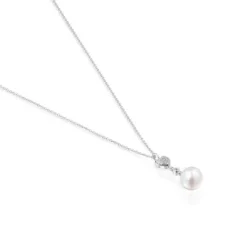 Collar corto corazón de oro blanco con diamantes y perla cultivada Grain^TOUS