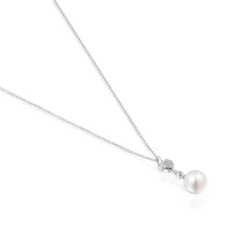 Collar corto corazón de oro blanco con diamantes y perla cultivada Grain^TOUS