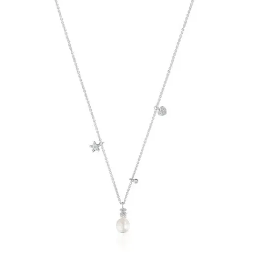 Collar corto de oro blanco con diamantes, perla cultivada y motivos Grain^TOUS Best