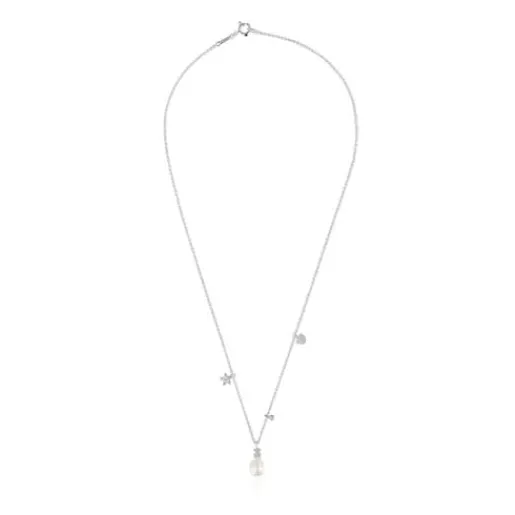 Collar corto de oro blanco con diamantes, perla cultivada y motivos Grain^TOUS Best