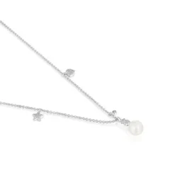 Collar corto de oro blanco con diamantes, perla cultivada y motivos Grain^TOUS Best