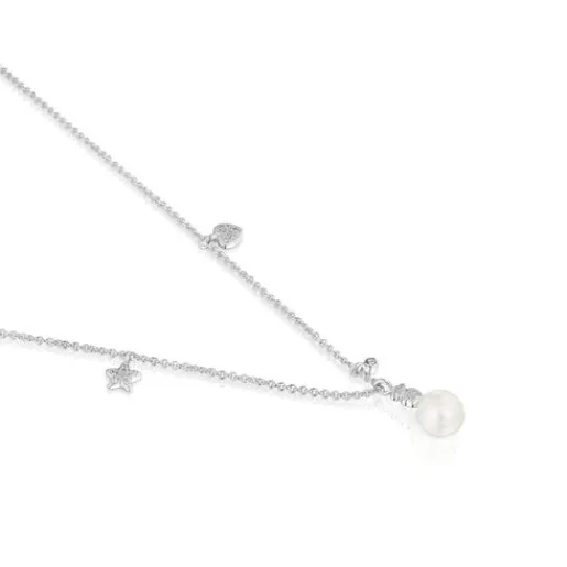 Collar corto de oro blanco con diamantes, perla cultivada y motivos Grain^TOUS Best