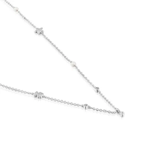Collar corto de oro blanco con diamantes, perlas cultivadas y motivos Grain^TOUS Outlet