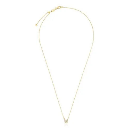 Collar corto de oro y 0,05 ct de diamantes letra W Alphabet^TOUS Hot