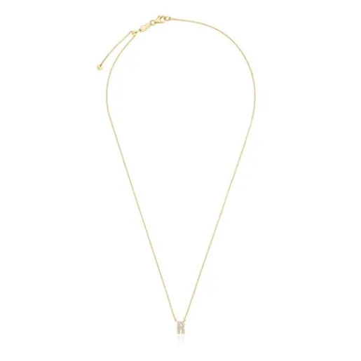 Collar corto de oro y 0,05 ct de diamantes letra R Alphabet^TOUS Best