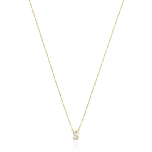 Collar corto de oro y 0,05 ct de diamantes letra S Alphabet^TOUS