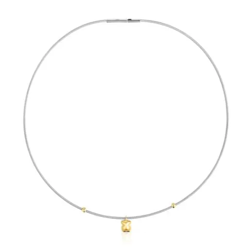 Collar corto de oro y acero motivo oso Mesh Tube^TOUS Clearance