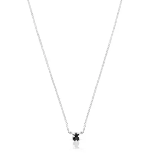 Collar corto de plata y motivo oso pequeño en ónix Icon Color^TOUS Best