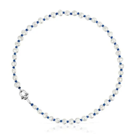 Collar de nylon azul con plata y perlas cultivadas 45 cm MANIFESTO^TOUS Outlet