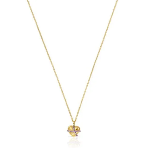 Collar mediano corazón con baño de oro 18 kt sobre plata y rodolita Lligat^TOUS Hot