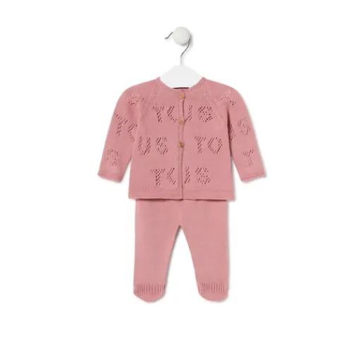 Conjunto de punto de bebé Tricot logo rosa^TOUS