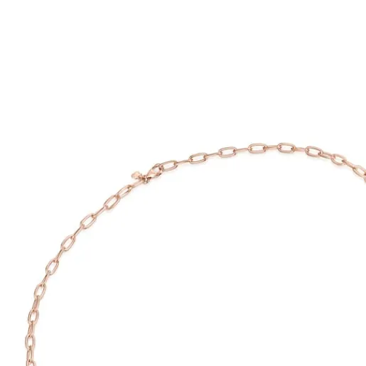 Gargantilla con baño de oro rosa 18 kt sobre plata y anillas ovales, 45 cm Chain^TOUS Hot