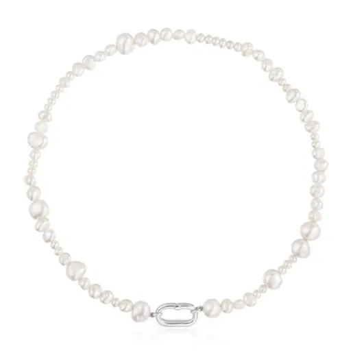 Gargantilla con perlas cultivadas y anilla de plata Hold Oval^TOUS New