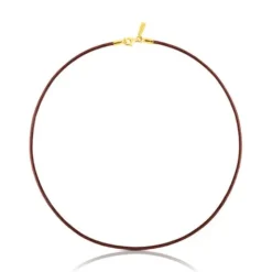 Gargantilla de cuero de 2 mm marrón con cierre con baño de oro de 18 kt sobre plata, 40 cm Chokers^TOUS Clearance