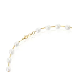 Gargantilla tubo con baño de oro de 18 kt sobre plata y perlas cultivadas Gloss^TOUS Online