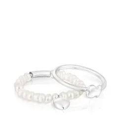Pack de anillos de plata y perlas cultivadas, corazón y oso Mini Icons^TOUS Online
