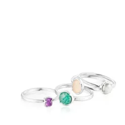 Pack de cuatro Anillos de plata y gemas Cool Color^TOUS Sale