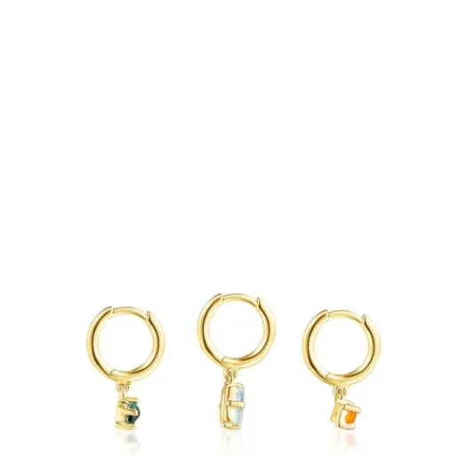 Pack de Pendientes con baño de oro 18 kt sobre plata y gemas Good Vibes^TOUS New