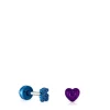 Pack de piercings de oreja de acero IP morado y azul Bickie^TOUS Best