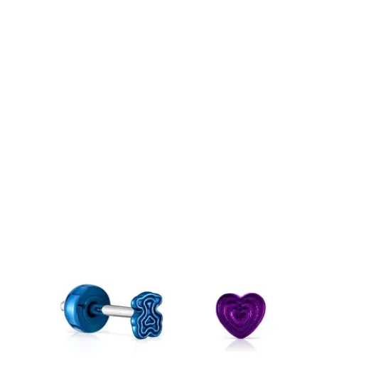 Pack de piercings de oreja de acero IP morado y azul Bickie^TOUS Best