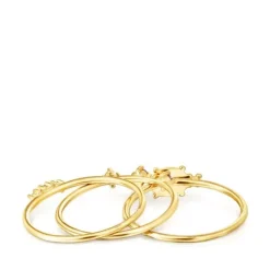Pack de tres anillos con baño de oro 18 kt sobre plata y gemas Virtual Garden^TOUS Online
