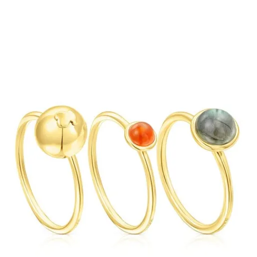Pack de tres anillos con baño de oro 18 kt sobre plata y gemas Plump^TOUS Best