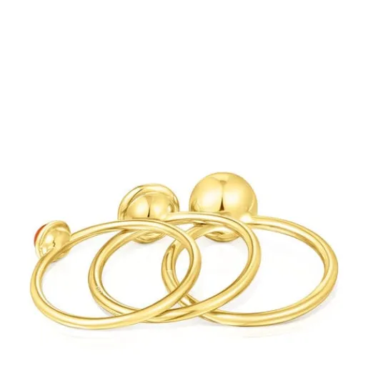 Pack de tres anillos con baño de oro 18 kt sobre plata y gemas Plump^TOUS Best
