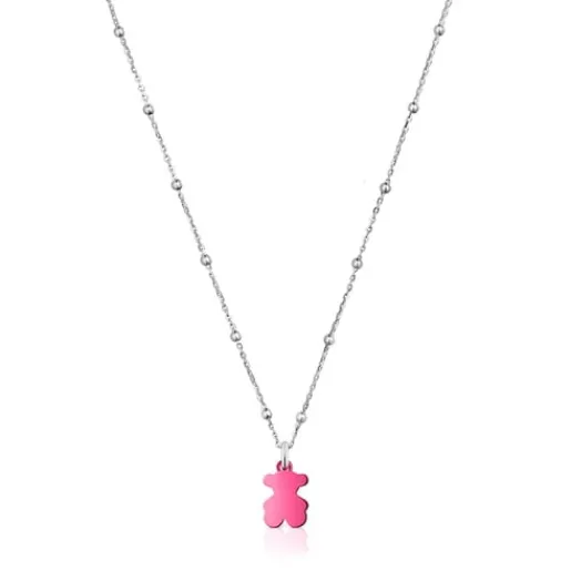 Pack gargantilla de plata y colgante oso de acero en color rosa 12 mm Sweet Dolls^TOUS Hot