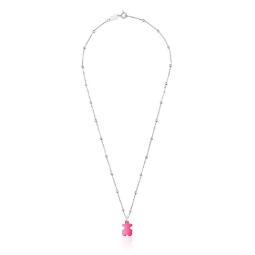 Pack gargantilla de plata y colgante oso de acero en color rosa 12 mm Sweet Dolls^TOUS Hot