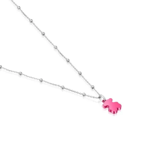 Pack gargantilla de plata y colgante oso de acero en color rosa 12 mm Sweet Dolls^TOUS Hot