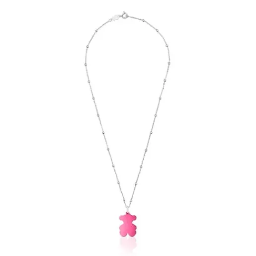 Pack gargantilla de plata y colgante oso de acero en color rosa 22 mm Sweet Dolls^TOUS New