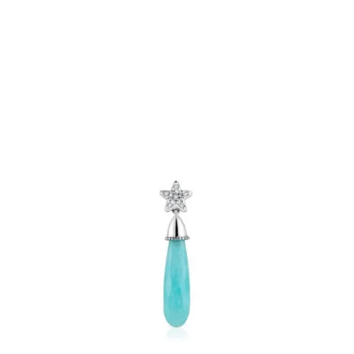 Pendiente suelto corto estrella de oro blanco con diamantes y amazonita Grain^TOUS Hot