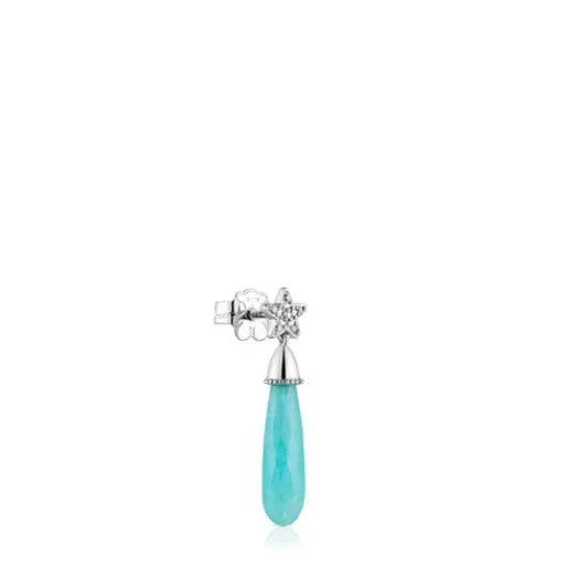 Pendiente suelto corto estrella de oro blanco con diamantes y amazonita Grain^TOUS Hot