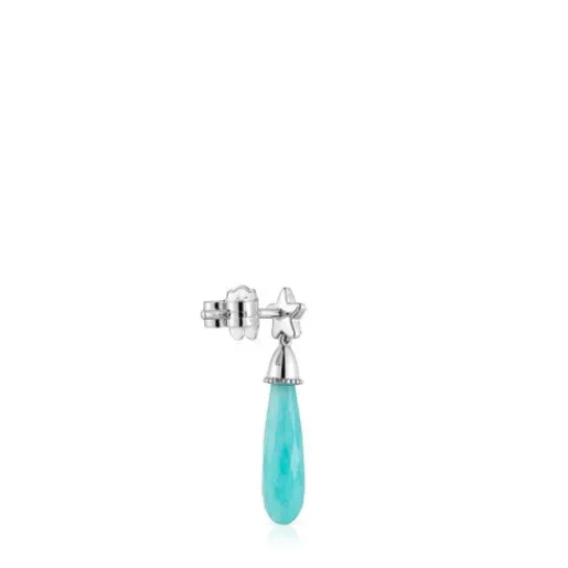 Pendiente suelto corto estrella de oro blanco con diamantes y amazonita Grain^TOUS Hot