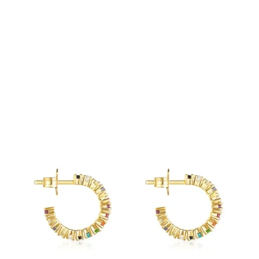 Pendientes aro con baño de oro 18 kt sobre plata y gemas Straight Color^TOUS