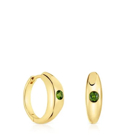 Pendientes aro cortos con baño de oro 18 kt sobre plata y cromo diópsido Basic Colors^TOUS Clearance