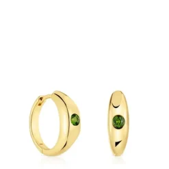 Pendientes aro cortos con baño de oro 18 kt sobre plata y cromo diópsido Basic Colors^TOUS Clearance