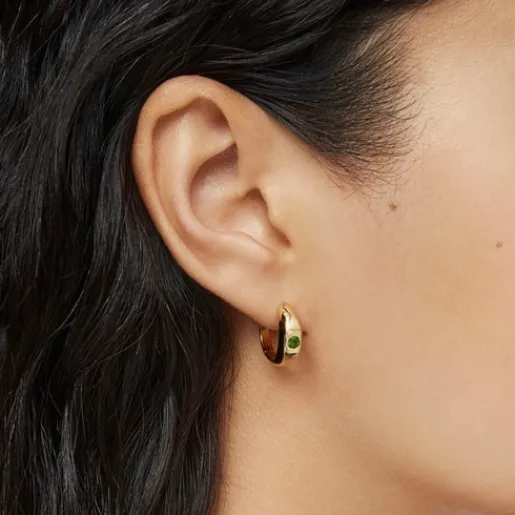 Pendientes aro cortos con baño de oro 18 kt sobre plata y cromo diópsido Basic Colors^TOUS Clearance