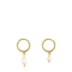 Pendientes aro cortos con baño de oro 18 kt sobre plata y perlas cultivadas Sugar Party^TOUS New