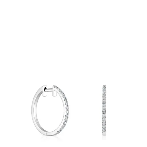 Pendientes aro cortos de oro blanco con diamantes 14,5 mm Les Classiques^TOUS New
