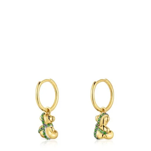 Pendientes aro cortos oso con baño de oro 18 kt sobre plata y cromodiópsido Lligat^TOUS Hot