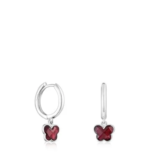 Pendientes aro de plata y rodolita mariposa Bold Motif^TOUS New