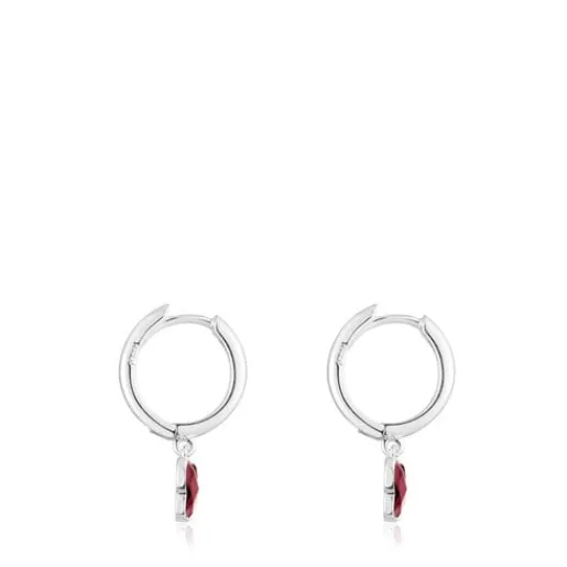 Pendientes aro de plata y rodolita mariposa Bold Motif^TOUS New