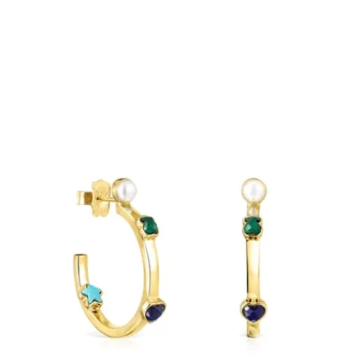 Pendientes aro pequeños con baño de oro 18 kt sobre plata y gemas Glory^TOUS Sale