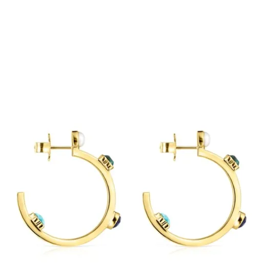 Pendientes aro pequeños con baño de oro 18 kt sobre plata y gemas Glory^TOUS Sale
