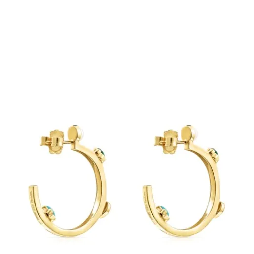 Pendientes aro pequeños con baño de oro 18 kt sobre plata y gemas Glory^TOUS Sale