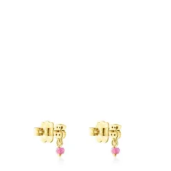 Pendientes con baño de oro 18 kt sobre plata y oso de cromodiópsidos y rubí New Motif^TOUS Clearance