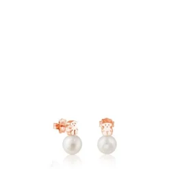 Pendientes con baño de oro rosa 18 kt sobre plata y perla cultivada Super Micro^TOUS Best